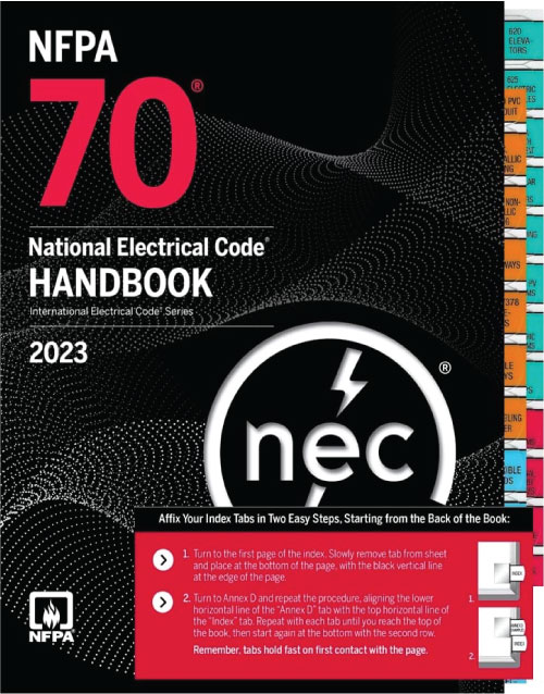 Nec 2023 National electrical code Handbook 2023 edition with Index Tabs book cover: ISBN 9781455929078